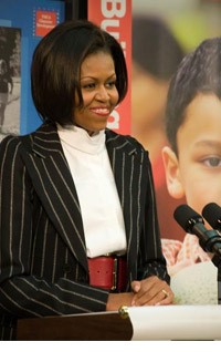 First Lady Michelle Obama giving a speech