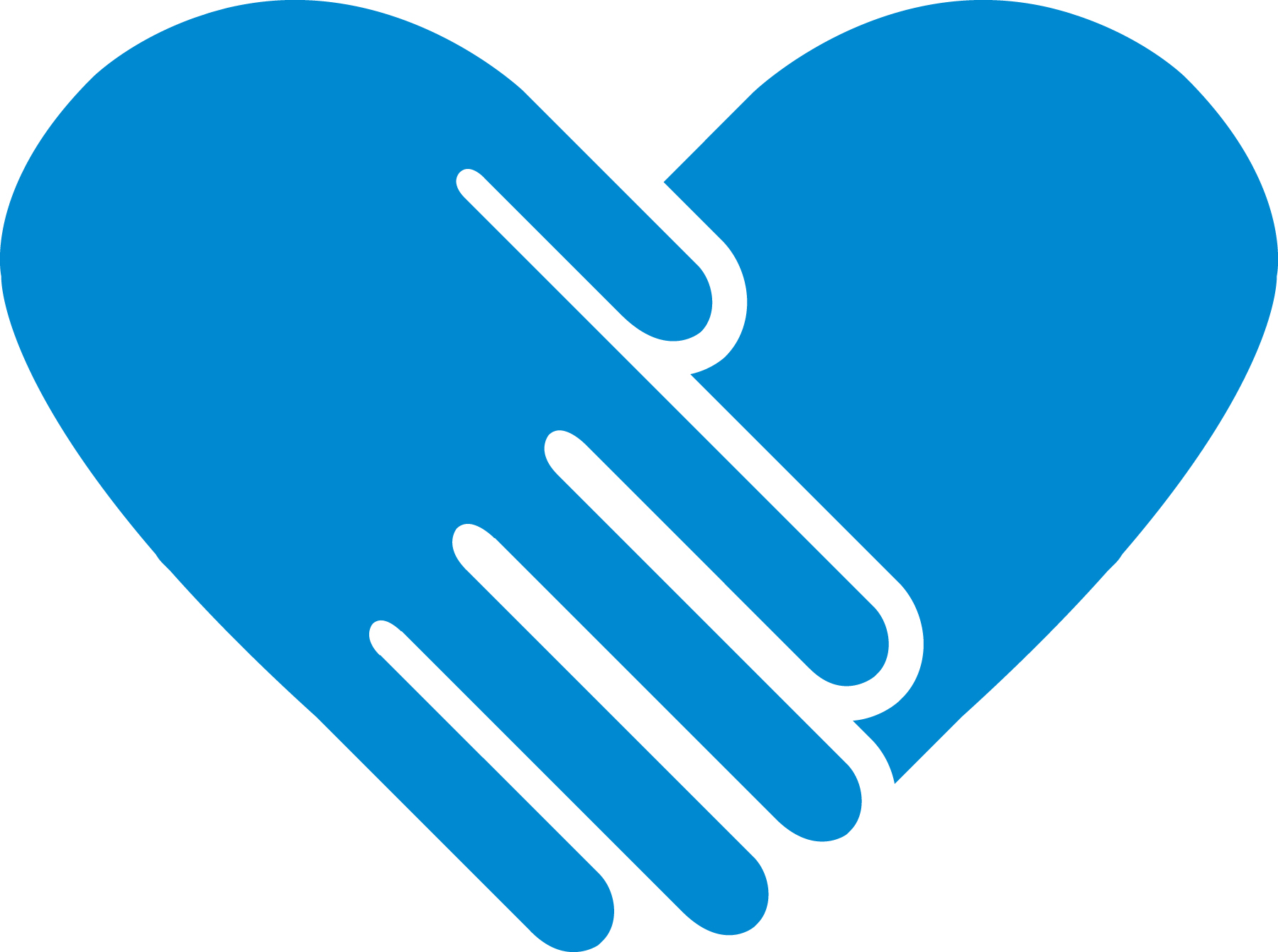 Joined hands in shape of heart blue icon.
