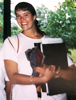 Suzanne in the outdoor classroom where she taught seventh grade. 