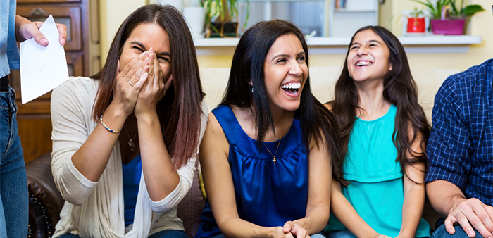 Two women and child laughing