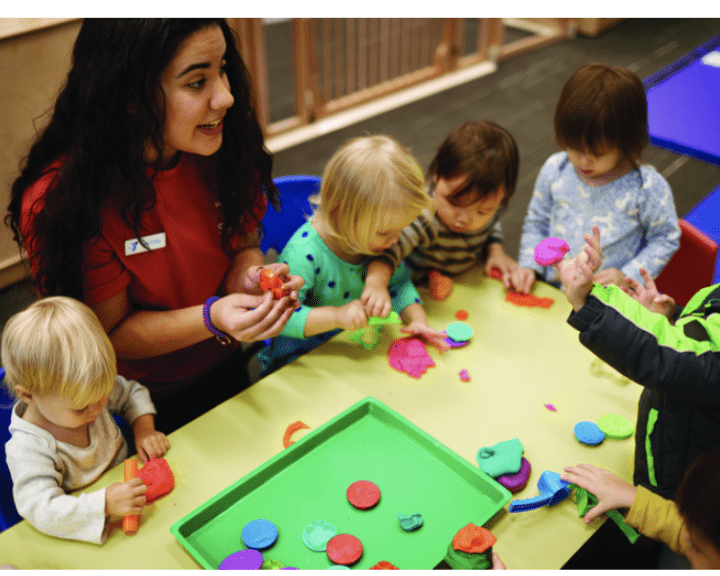 YMCA child care worker with kids YMCA child care worker with kids