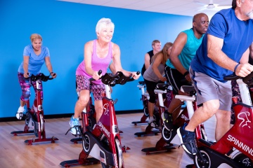 Group cycling fitness class at YMCA
