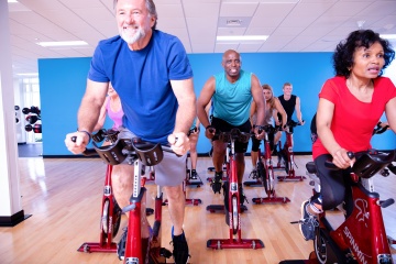 Group cycling fitness class at YMCA