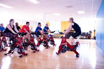 Group cycling fitness class at YMCA