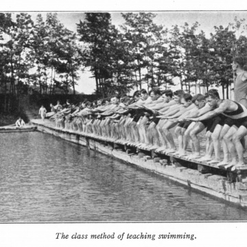 Men on lake learning to swim in 1909 Men on lake learning to swim in 1909